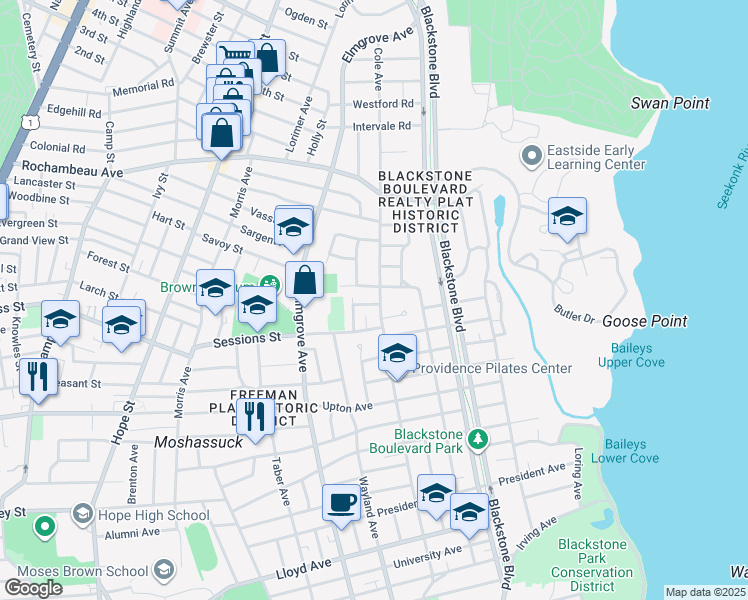 map of restaurants, bars, coffee shops, grocery stores, and more near 294 Cole Avenue in Providence