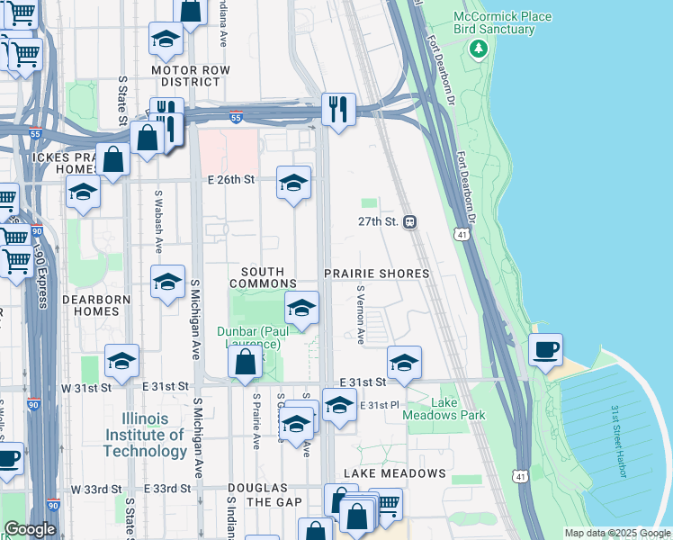 map of restaurants, bars, coffee shops, grocery stores, and more near in Chicago
