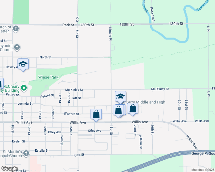 map of restaurants, bars, coffee shops, grocery stores, and more near 2718 McKinley Street in Perry