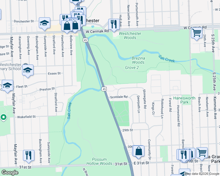 map of restaurants, bars, coffee shops, grocery stores, and more near 11 Garden Drive in La Grange Park