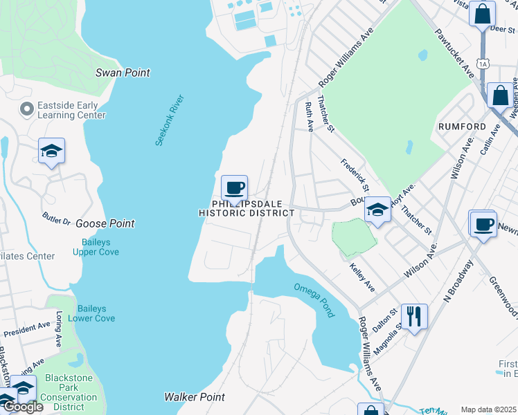 map of restaurants, bars, coffee shops, grocery stores, and more near 310 Bourne Avenue in East Providence