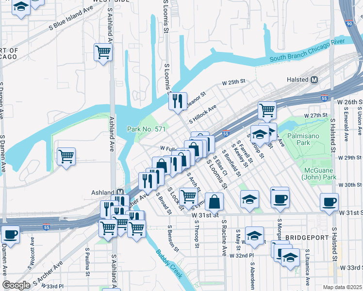 map of restaurants, bars, coffee shops, grocery stores, and more near in Chicago