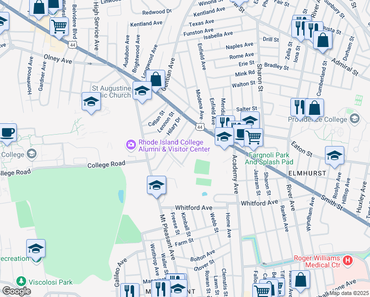 map of restaurants, bars, coffee shops, grocery stores, and more near 22 Lois Avenue in Providence