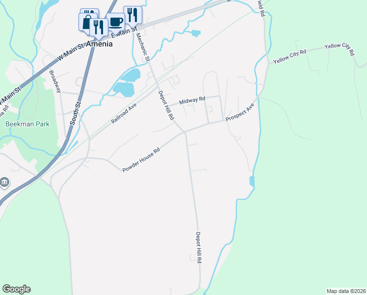 map of restaurants, bars, coffee shops, grocery stores, and more near 64 Depot Hill Road in Amenia