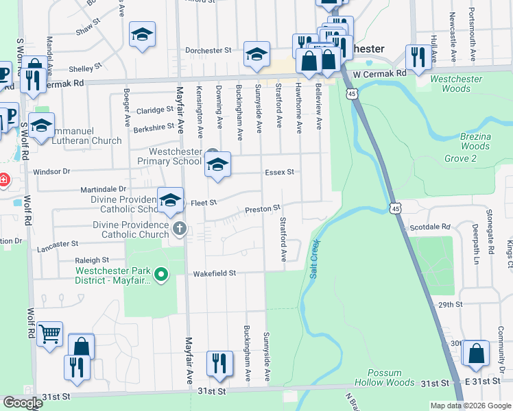 map of restaurants, bars, coffee shops, grocery stores, and more near 2520 Sunnyside Avenue in Westchester