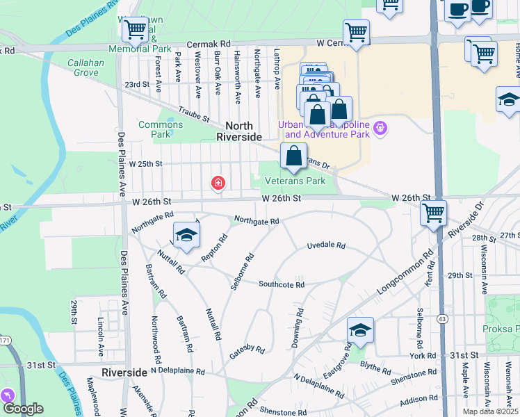 map of restaurants, bars, coffee shops, grocery stores, and more near 464 Northgate Court in Riverside
