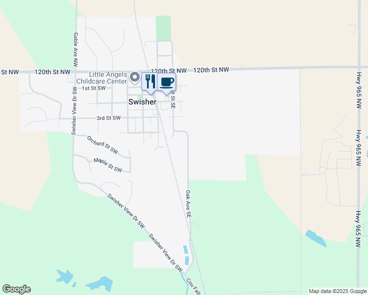 map of restaurants, bars, coffee shops, grocery stores, and more near 503 Oak Avenue Southeast in Swisher