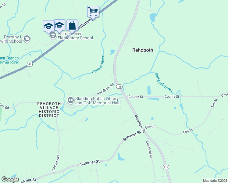 map of restaurants, bars, coffee shops, grocery stores, and more near 89 Bay State Road in Rehoboth