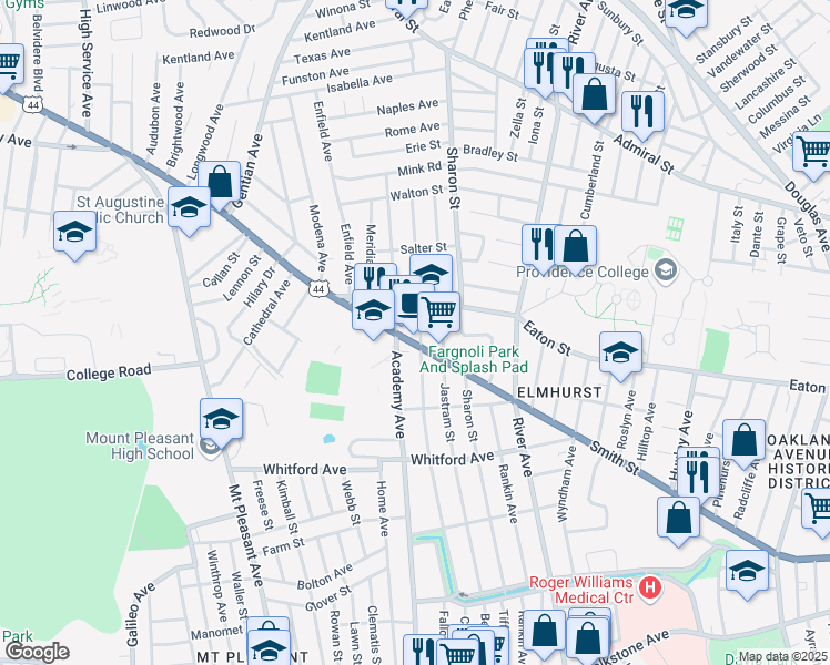 map of restaurants, bars, coffee shops, grocery stores, and more near 188 Nelson Street in Providence