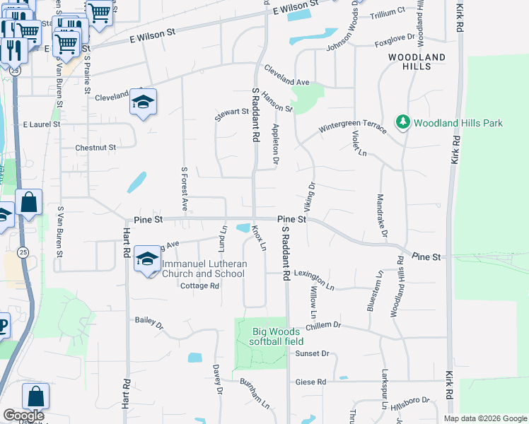 map of restaurants, bars, coffee shops, grocery stores, and more near 932 Barclay Court in Batavia