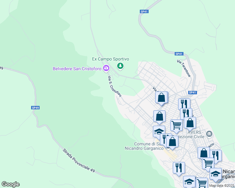 map of restaurants, bars, coffee shops, grocery stores, and more near 25 Via San Cristoforo in San Nicandro Garganico