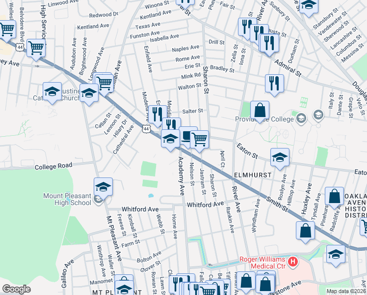 map of restaurants, bars, coffee shops, grocery stores, and more near 80 Webb Street in Providence