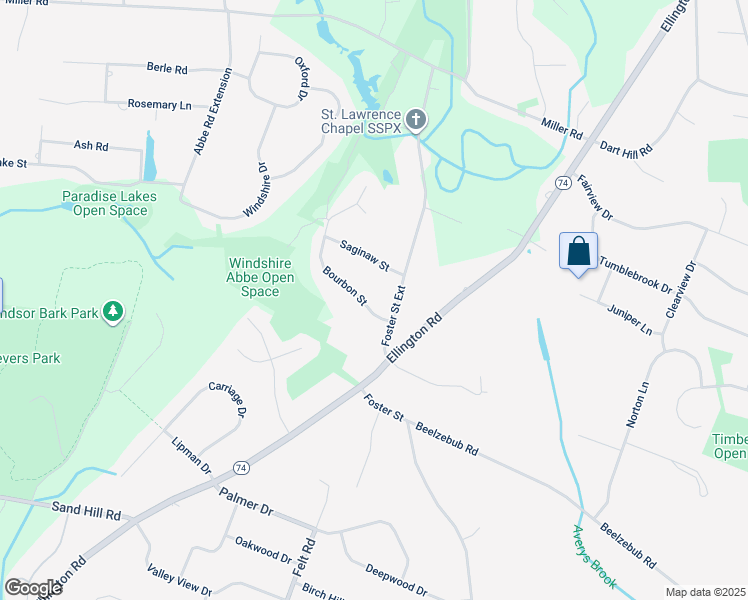 map of restaurants, bars, coffee shops, grocery stores, and more near 50 Bourbon Street in South Windsor