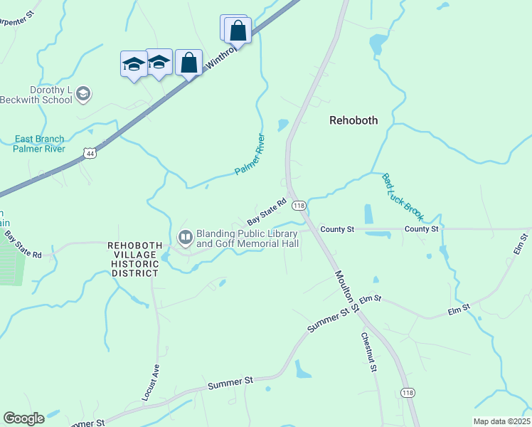 map of restaurants, bars, coffee shops, grocery stores, and more near 89 Bay State Road in Rehoboth