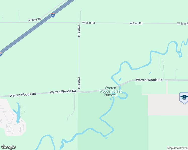 map of restaurants, bars, coffee shops, grocery stores, and more near 15283 Prairie Road in Three Oaks