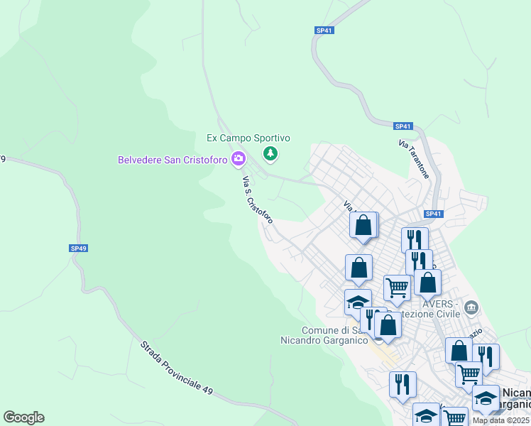 map of restaurants, bars, coffee shops, grocery stores, and more near 25 Via San Cristoforo in San Nicandro Garganico