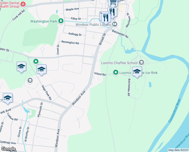 map of restaurants, bars, coffee shops, grocery stores, and more near 1278 Windsor Avenue in Windsor