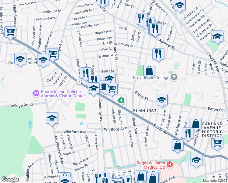map of restaurants, bars, coffee shops, grocery stores, and more near 273 Jastram Street in Providence