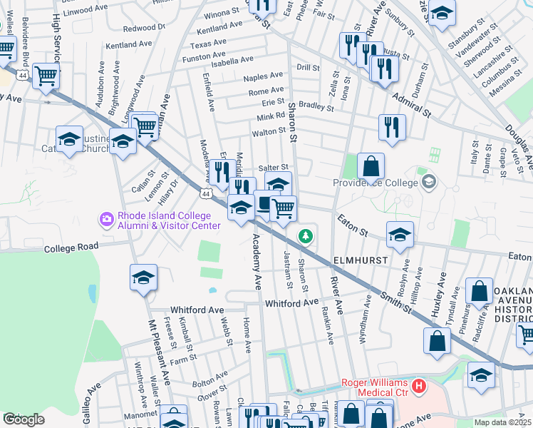 map of restaurants, bars, coffee shops, grocery stores, and more near 80 Webb Street in Providence