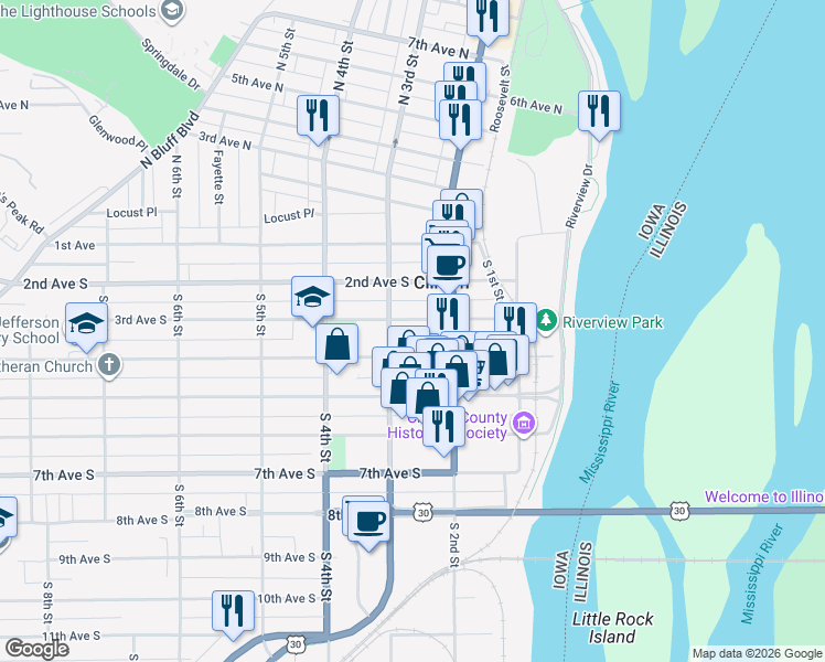 map of restaurants, bars, coffee shops, grocery stores, and more near in Clinton