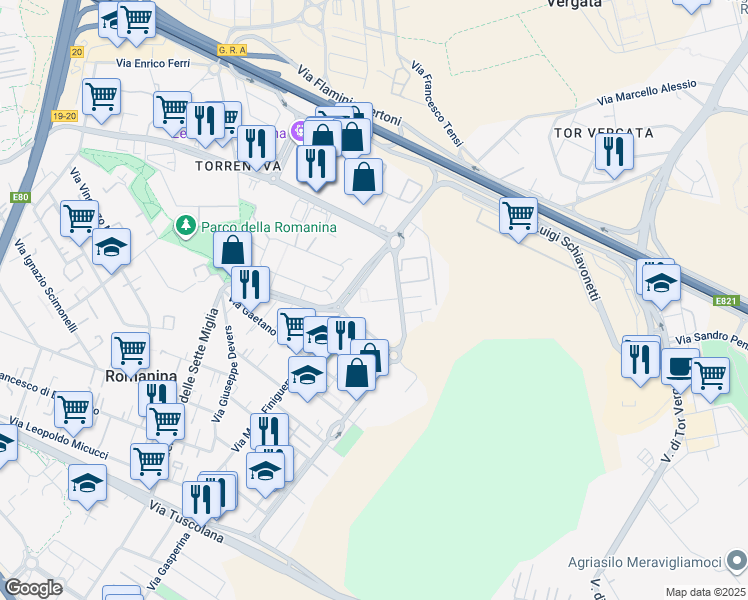 map of restaurants, bars, coffee shops, grocery stores, and more near Largo Riccardo Monaco in Città Metropolitana di Roma