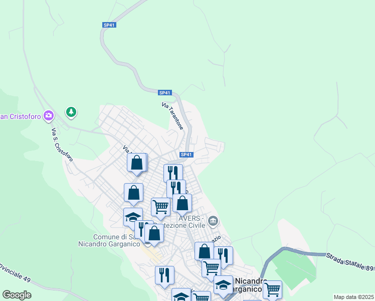 map of restaurants, bars, coffee shops, grocery stores, and more near snc Via Collazia in San Nicandro Garganico