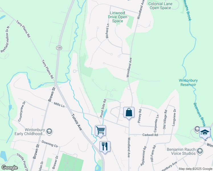 map of restaurants, bars, coffee shops, grocery stores, and more near 1 Tamarack Drive in Bloomfield
