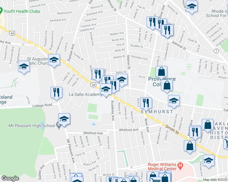 map of restaurants, bars, coffee shops, grocery stores, and more near 80 Webb Street in Providence