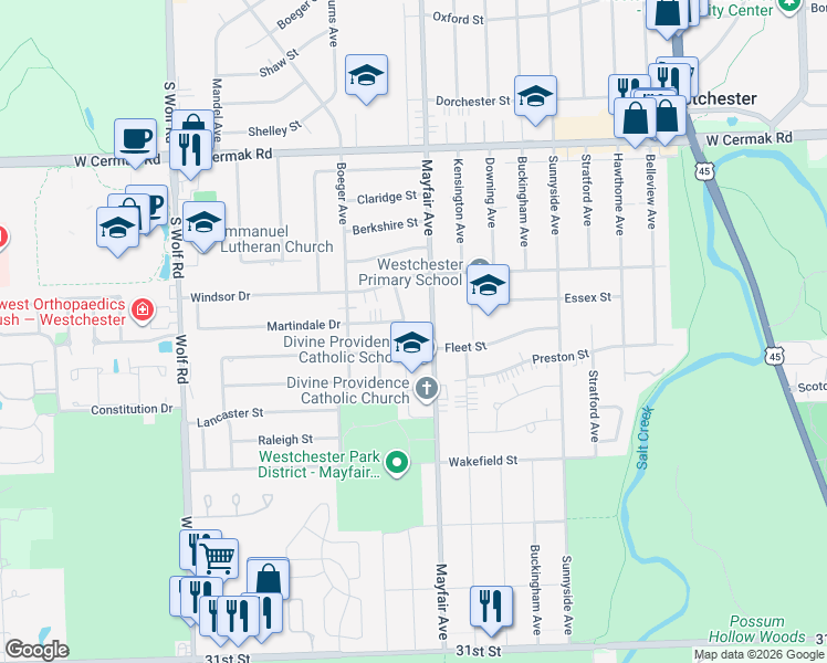 map of restaurants, bars, coffee shops, grocery stores, and more near 2445 Nelson Square in Westchester