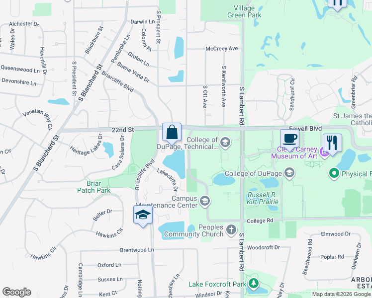 map of restaurants, bars, coffee shops, grocery stores, and more near 1750 22nd Street in Wheaton