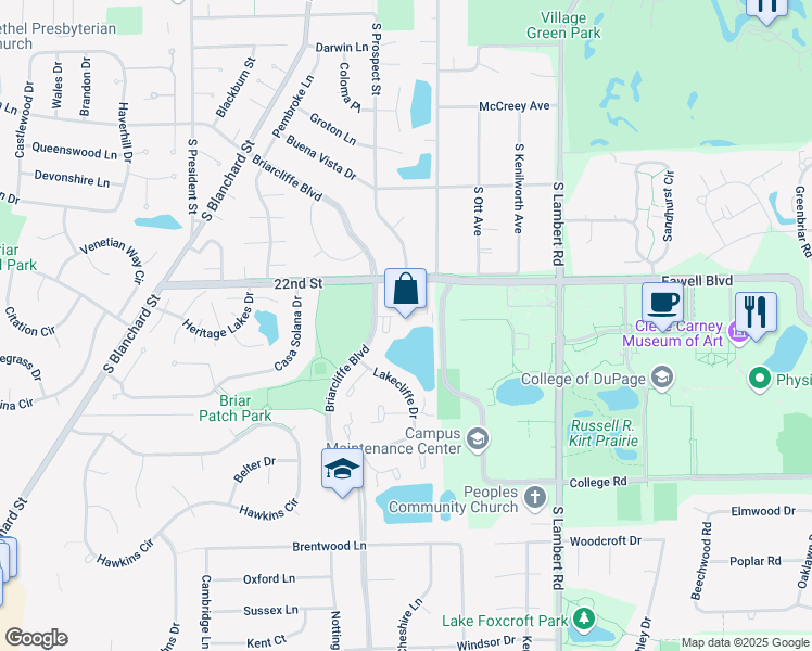 map of restaurants, bars, coffee shops, grocery stores, and more near 1750 22nd Street in Wheaton