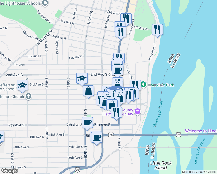 map of restaurants, bars, coffee shops, grocery stores, and more near in Clinton