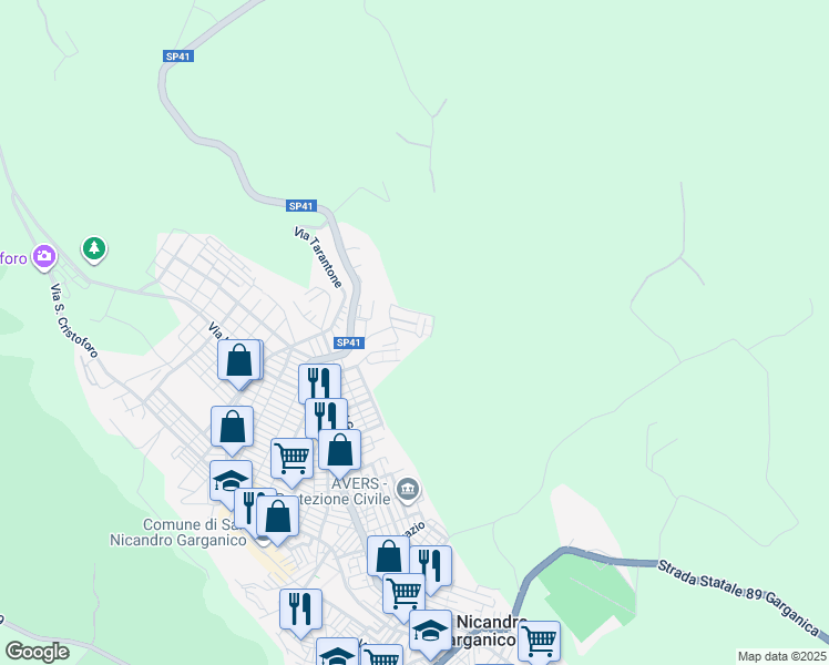 map of restaurants, bars, coffee shops, grocery stores, and more near 34 Via dei Maniscalchi in Provincia di Foggia