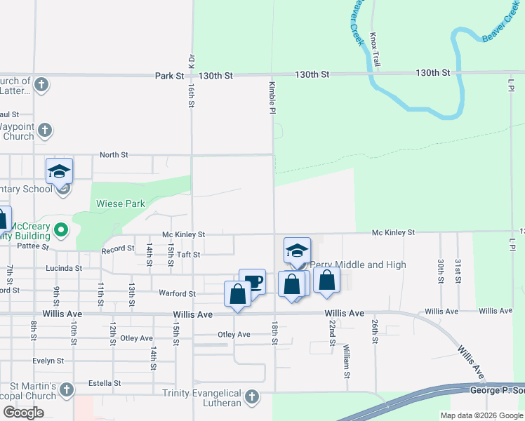 map of restaurants, bars, coffee shops, grocery stores, and more near 2718 McKinley Street in Perry