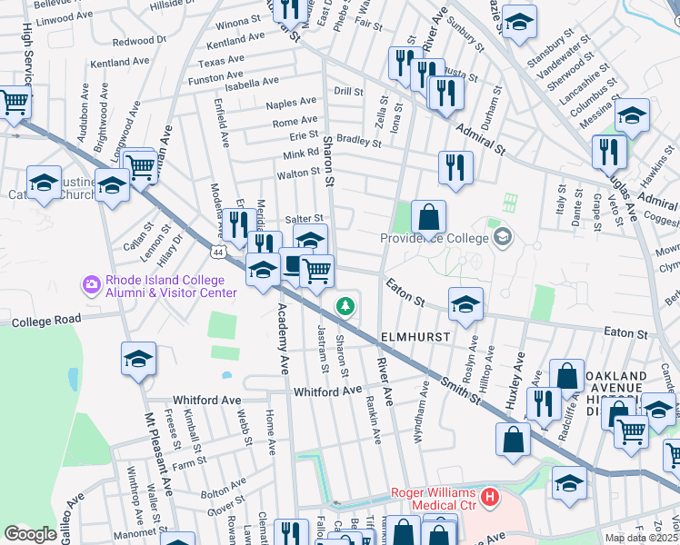 map of restaurants, bars, coffee shops, grocery stores, and more near 416 Eaton Street in Providence