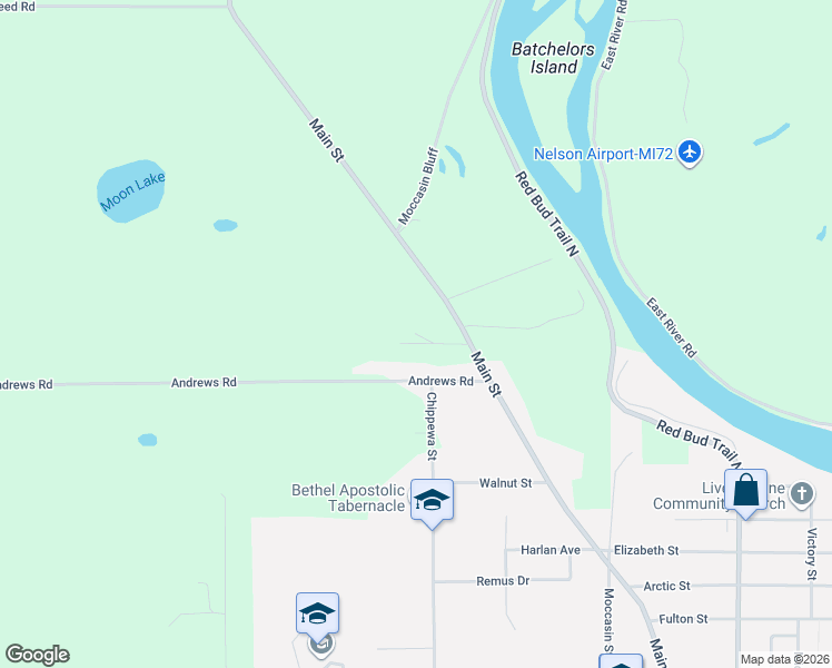 map of restaurants, bars, coffee shops, grocery stores, and more near 3631 Andrews Road in Buchanan