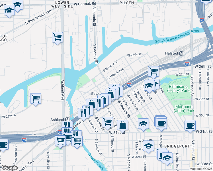 map of restaurants, bars, coffee shops, grocery stores, and more near in Chicago