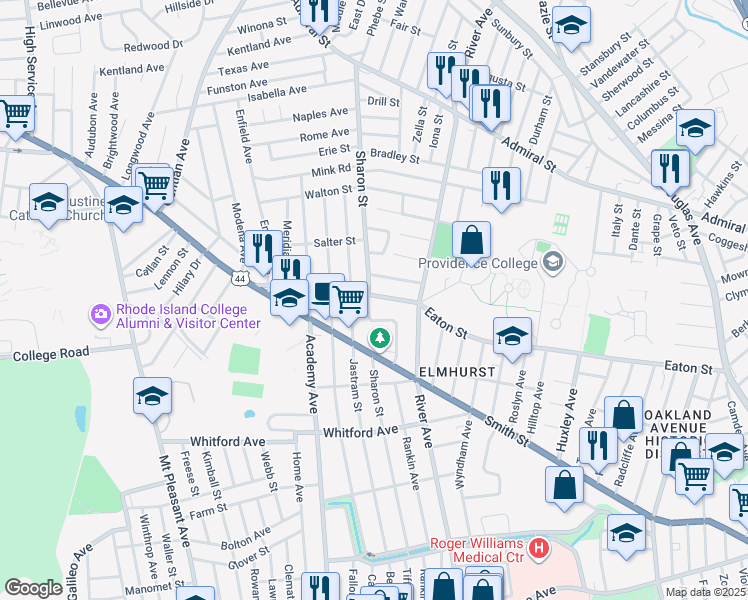map of restaurants, bars, coffee shops, grocery stores, and more near 416 Eaton Street in Providence