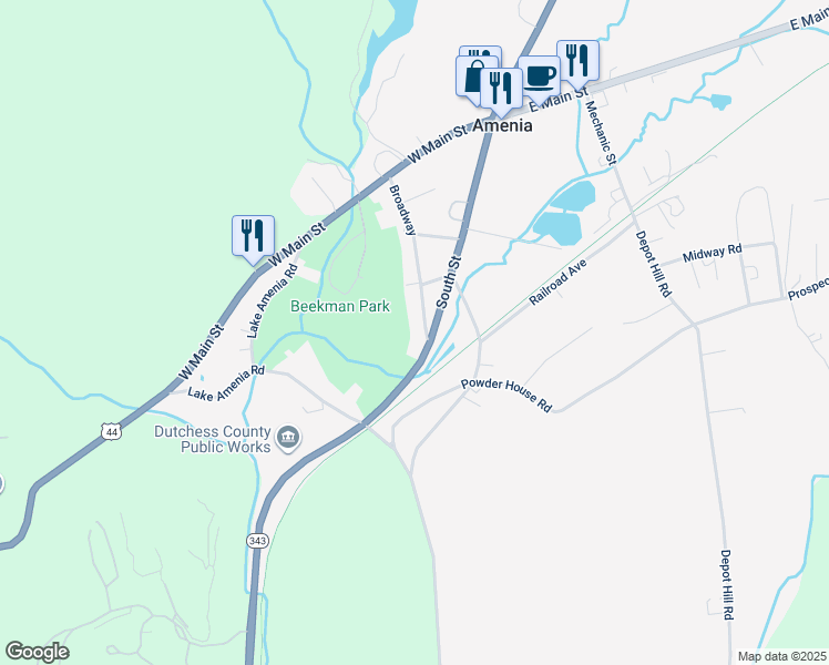 map of restaurants, bars, coffee shops, grocery stores, and more near 11 Broadway in Amenia