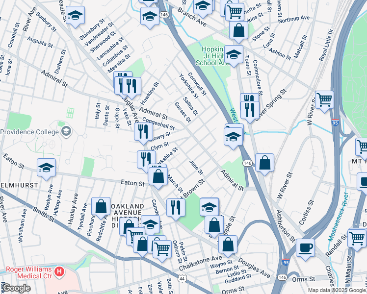 map of restaurants, bars, coffee shops, grocery stores, and more near in Providence