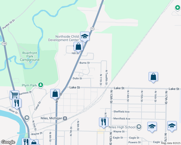 map of restaurants, bars, coffee shops, grocery stores, and more near 830 Burns Street in Niles