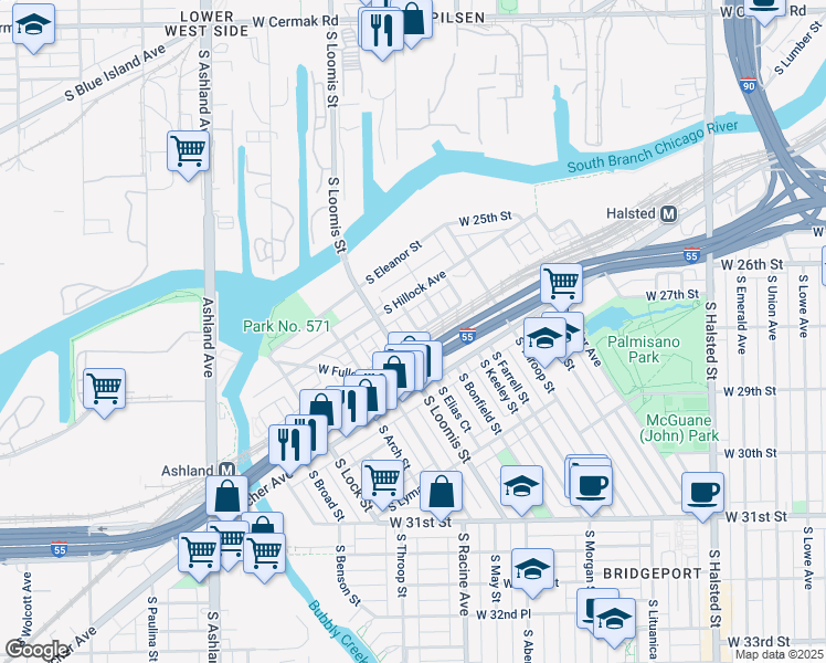 map of restaurants, bars, coffee shops, grocery stores, and more near 2731 South Hillock Avenue in Chicago