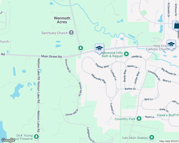 map of restaurants, bars, coffee shops, grocery stores, and more near 502 Alberosky Way in Batavia