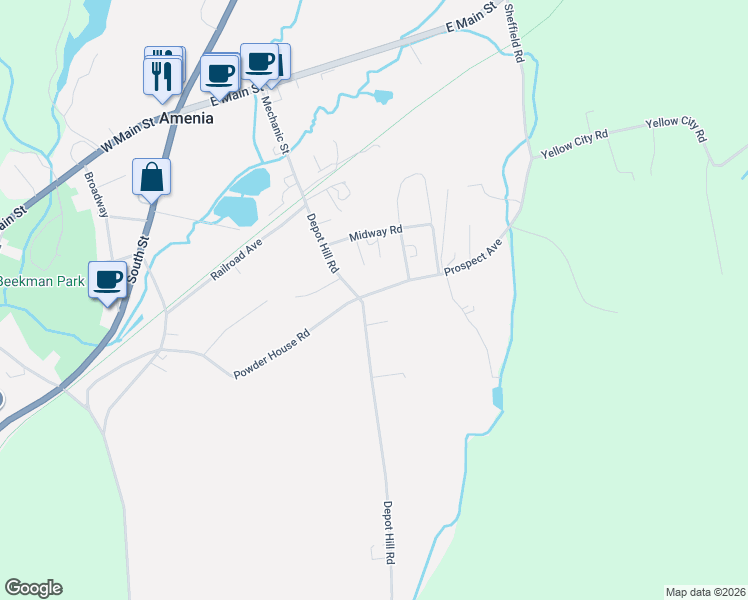map of restaurants, bars, coffee shops, grocery stores, and more near 43 Depot Hill Road in Amenia