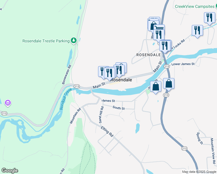 map of restaurants, bars, coffee shops, grocery stores, and more near 434 New York 213 in Kingston