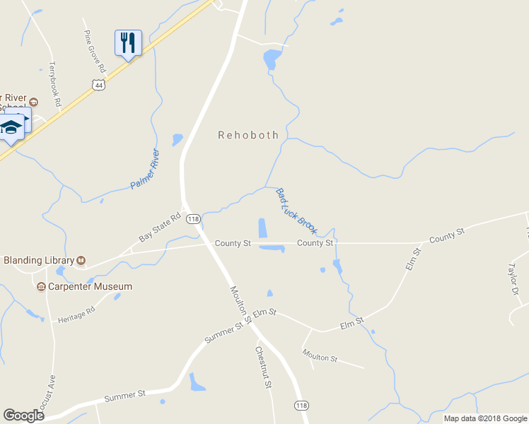 map of restaurants, bars, coffee shops, grocery stores, and more near 250 County Street in Rehoboth