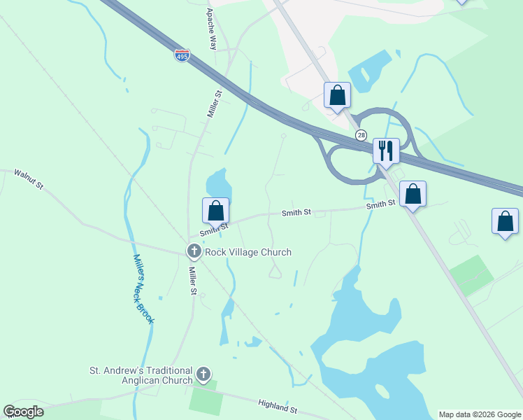 map of restaurants, bars, coffee shops, grocery stores, and more near 10 Pebble Brook Drive in Middleborough
