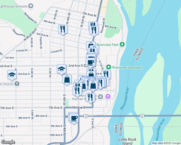 map of restaurants, bars, coffee shops, grocery stores, and more near in Clinton