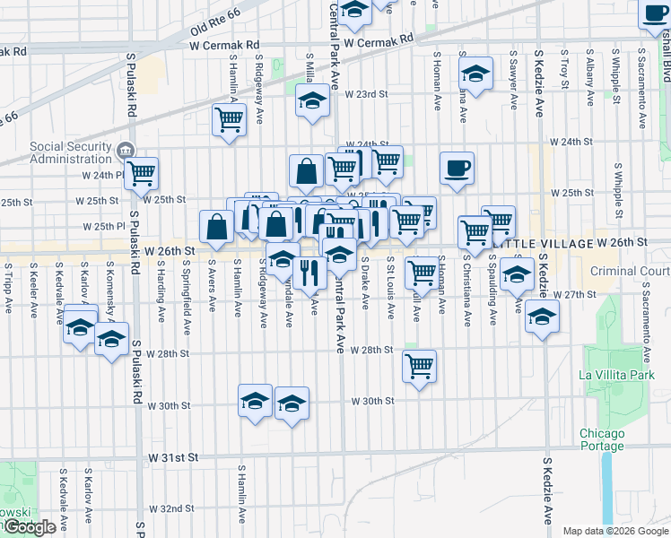 map of restaurants, bars, coffee shops, grocery stores, and more near in Chicago