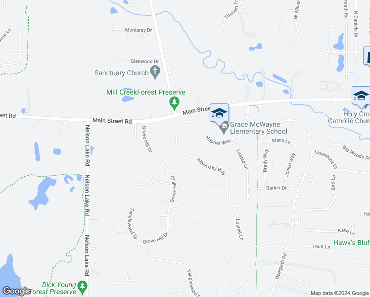 map of restaurants, bars, coffee shops, grocery stores, and more near 502 Alberosky Way in Batavia